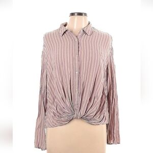 Express Long Sleeve Blouse Botton Down with Ruched - Size L - Mauve/Pink Stripes